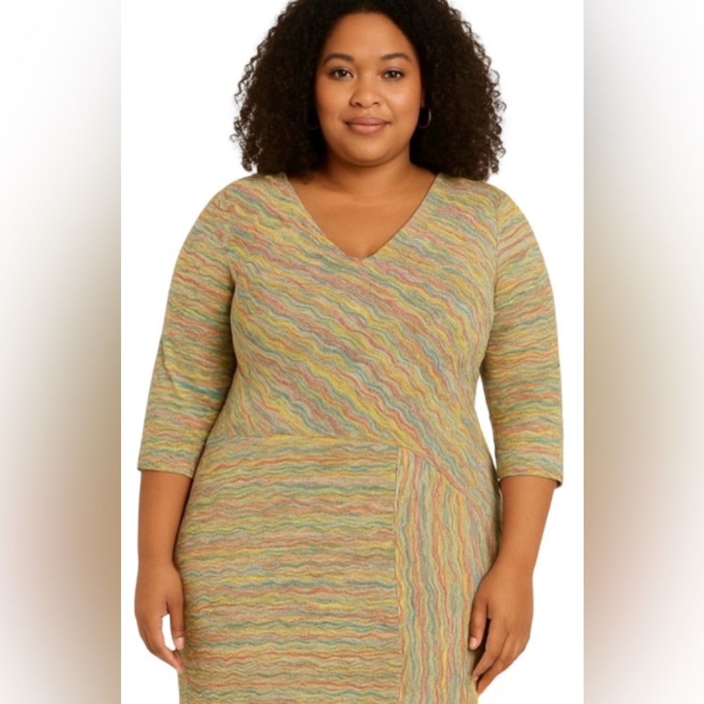 LONDON TIMES Multicolor Wave Print Knit Dress Size 14W